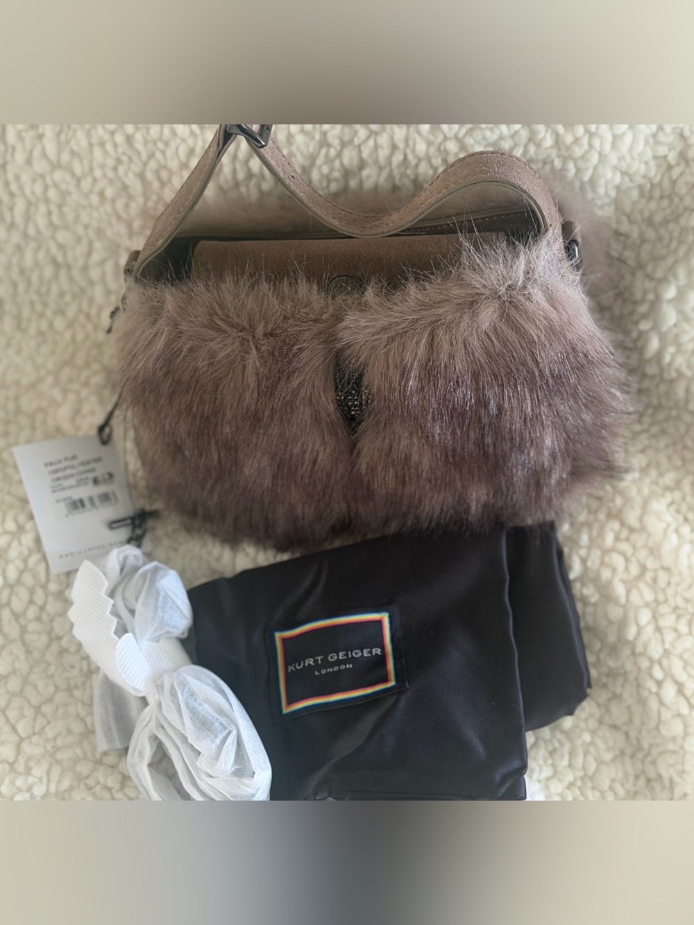 Kurt Geiger London Mini Bond Faux Fur Shoulder Bag - Picture 2 of 6